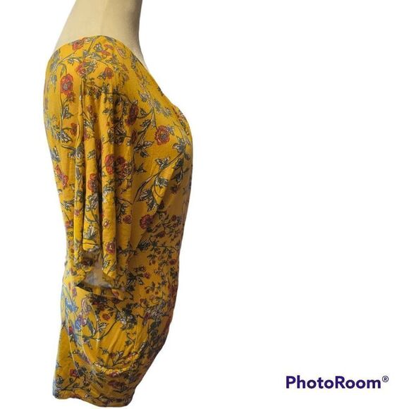 Jessica Simpson Maternity Top Floral Flutter Sleeve Tie Detail Yellow Size Small - Picture 4 of 7